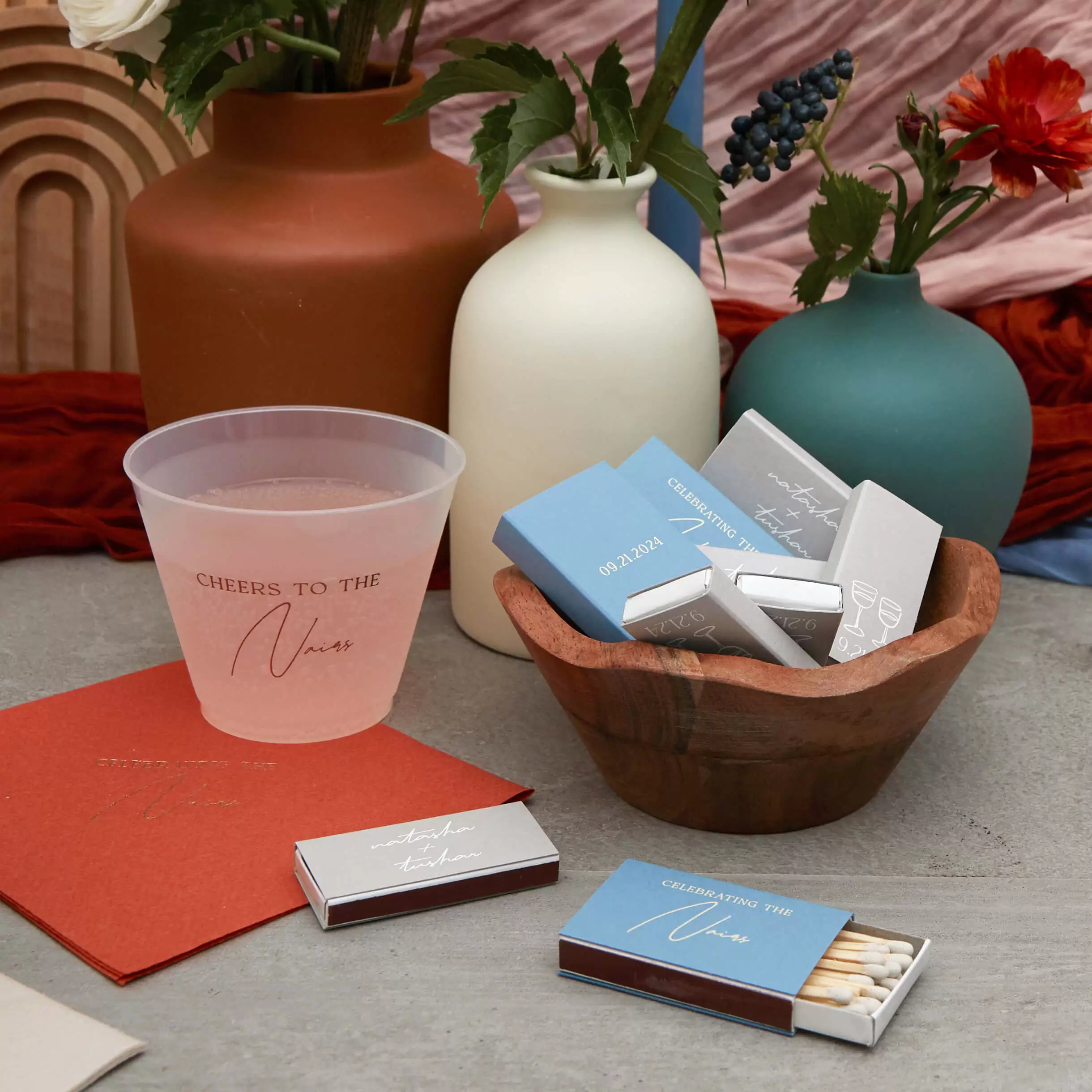 Boho Terracotta Wedding Date Matchbook