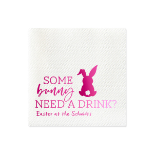 ForYourParty's personalized Crosshatch Key Lime Cocktail Napkin with Shiny Fuchsia Foil has a Bunny graphic and is good for use in Animals, Easter and Holiday themed parties and can't be beat. Showcase your style in every detail of your party's theme!