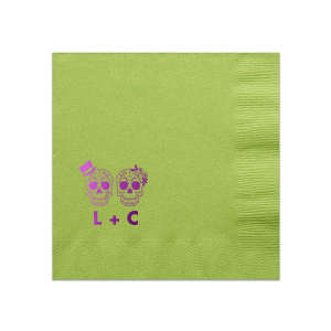 The Sugar Skull Wedding Napkin design artfully embraces Mexican tradition with personalized sugar skulls, symbolizing a joyful blend of love and cultural heritage. Perfect for a wedding celebration, it infuses a vibrant, festive spirit, paying homage to life, love, and the beauty of intertwined journeys. 