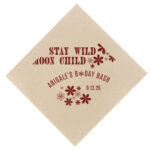 If you are planning a 70s birthday party, these custom napkins are a must. The retro style is perfect for a disco birthday party. Stay wild moon child!