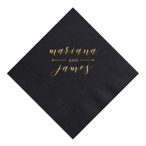 Artistic elegance defines the Elegant Swirling Script Stacked Names Wedding Napkin. The couple’s names dance in beautifully swirling script. A subtle dividing line accent highlights their union, blending sophistication with whimsy to commemorate their special day in style.