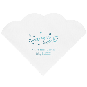 Celebrate the miracle of a new arrival with the Heaven Sent Napkin. This whimsical design features the tender phrase ‘heaven sent’ in a dreamy lower case script, adorned with stars as if floating in the sky. Perfect for baby showers or gender reveal parties, this napkin encapsulates the joy and wonder of welcoming a new life.