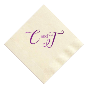 Celebrate the couple in style with the Elegant Swirl Script Initials Napkin. This design features the couple's first initials in a large, bold, and swirly script, gracefully connected by an "and." This sophisticated presentation not only captures attention but also adds an air of elegance to any event. 
