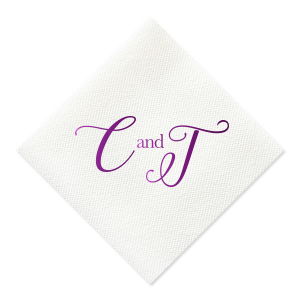 Celebrate the couple in style with the Elegant Swirl Script Initials Napkin. This design features the couple's first initials in a large, bold, and swirly script, gracefully connected by an "and." This sophisticated presentation not only captures attention but also adds an air of elegance to any event. 