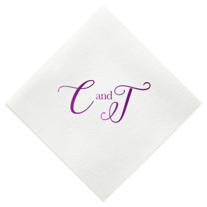 Celebrate the couple in style with the Elegant Swirl Script Initials Napkin. This design features the couple's first initials in a large, bold, and swirly script, gracefully connected by an "and." This sophisticated presentation not only captures attention but also adds an air of elegance to any event. 