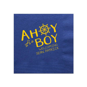 Our beautiful custom Light Navy Cocktail Napkin with Matte Sunflower Foil has a Nautical graphic and is good for use in Beach/Nautical themed baby showers and Sip and See parties and will add that special attention to detail that cannot be overlooked.