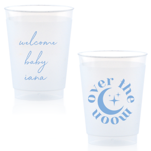 Celebrate your baby shower with custom cups! Personalize with the name of the baby to be, and revel in the beautiful of the moon motif design. 