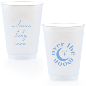 Celebrate your baby shower with custom cups! Personalize with the name of the baby to be, and revel in the beautiful of the moon motif design. 