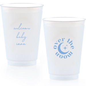 Celebrate your baby shower with custom cups! Personalize with the name of the baby to be, and revel in the beautiful of the moon motif design. 