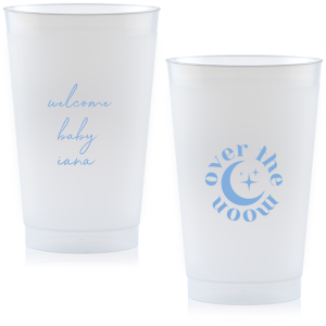 Celebrate your baby shower with custom cups! Personalize with the name of the baby to be, and revel in the beautiful of the moon motif design. 