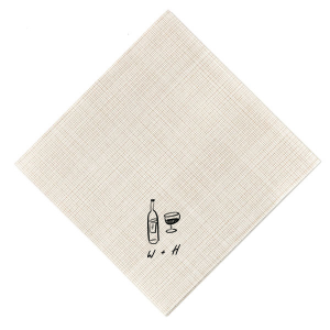 Infuse your celebration with the refined simplicity of the Vino Duo Sketch Napkin. This minimal yet trendy design features a hand-drawn wine glass and bottle, capturing the essence of a good time. Below, add a personalized touch with your initials in a handwritten-style font, perfect for toasting to love and life at a wedding, engagement party, or birthday gathering.
