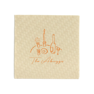 The Food, Family, Friends Napkin is perfect for holiday events and beyond. The quaint dinner graphic alongside the customizable text makes for a bespoke dinner accouterment. Pick out your choice of colors and you're set for an unforgettable time!