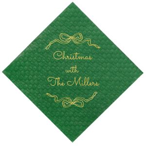 The elegant Holiday Bows Napkins are a classy addition to your holiday gatherings. Featuring gorgeous bows wrapped around customized text, you can personalize your special seasonal dinnerware for almost any holiday event.