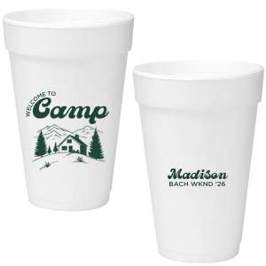 Toast to the good times with the Welcome to Camp Bachelorette Cup. The scenic design is ideal for destination bachelorette events but is suitable for any outdoorsy occasion. The customizable design comes in your choice of style and color to make your momentous party all the more memorable. 
