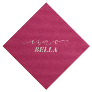 Say it with style using the Ciao Bella Napkin, where 'ciao' makes a graceful, flourished statement. This artistically scripted send-off, customizable with any name, infuses farewells or hellos with a dash of Italian charm and beauty.