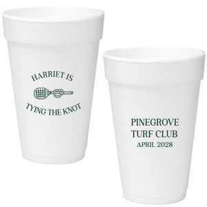 Sip away at your summertime bridal shower and bachelor party with the Tying The Note Tennis Cup from our Country Club collection. Available in a wide variety of cup styles and colors, you can customize the text and more to best match your summer vibe!
