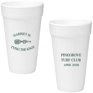 Sip away at your summertime bridal shower and bachelor party with the Tying The Note Tennis Cup from our Country Club collection. Available in a wide variety of cup styles and colors, you can customize the text and more to best match your summer vibe!
