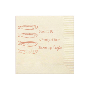 Whether it's for a baby shower or another momentous occasion, you can't go wrong with the Sardine Shower Napkin for next party. Featuring personalized text in your choice of napkin color and style, you and your guests will be packed in for a good time!