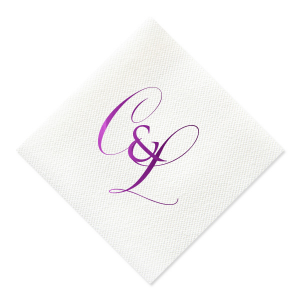 The Elegant Swirl Script Initials Napkin showcases the couple’s Initials in a fancy, swirling script, elegantly intertwined for a sophisticated touch. Stacked artistically and interconnected by a bold ampersand, this design radiates elegance, adding a uniquely graceful accent to any celebration.
