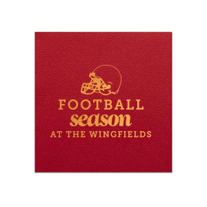 Our custom Hunter Green Linen Like Cocktail Napkin with Shiny Copper Foil has a Helmet graphic and is good for use in Sports themed parties and will make your guests swoon. Personalize your party's theme today.