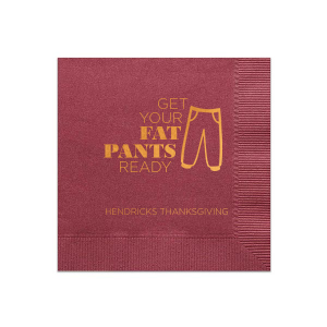 Personalized Brown Dinner Napkin with Shiny Copper Imprint Color has a Pants graphic and is good for use in Pairs, Fashion themed parties, or maybe just for a Silly Joke and can be customized to complement every last detail of your party.