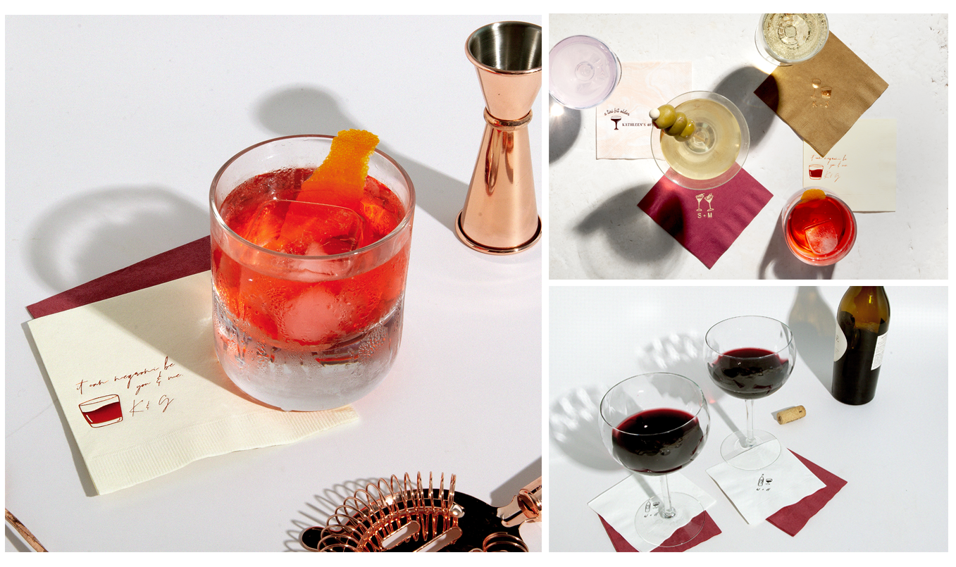 Collage of cocktail napkins with cocktail drinks