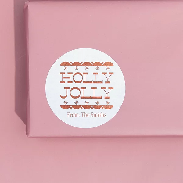 Holly Jolly Label on a pink package