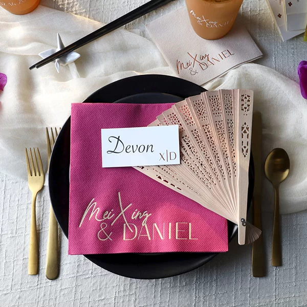 White Lotus Wedding Couples Names Napkin