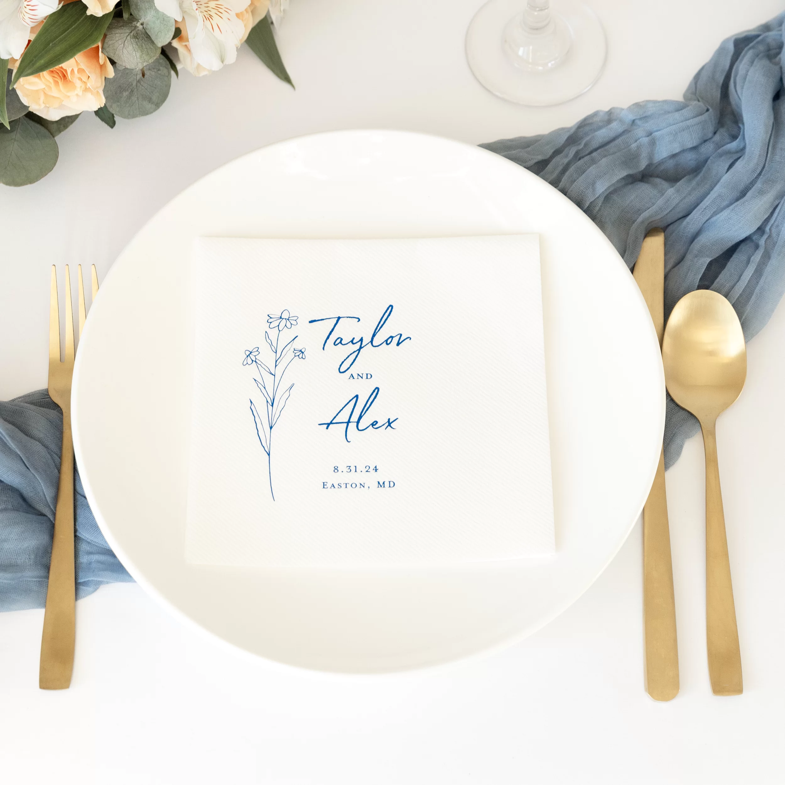 White Printed wildflower napkin