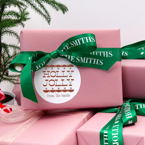 Holly Jolly Label on a pink package