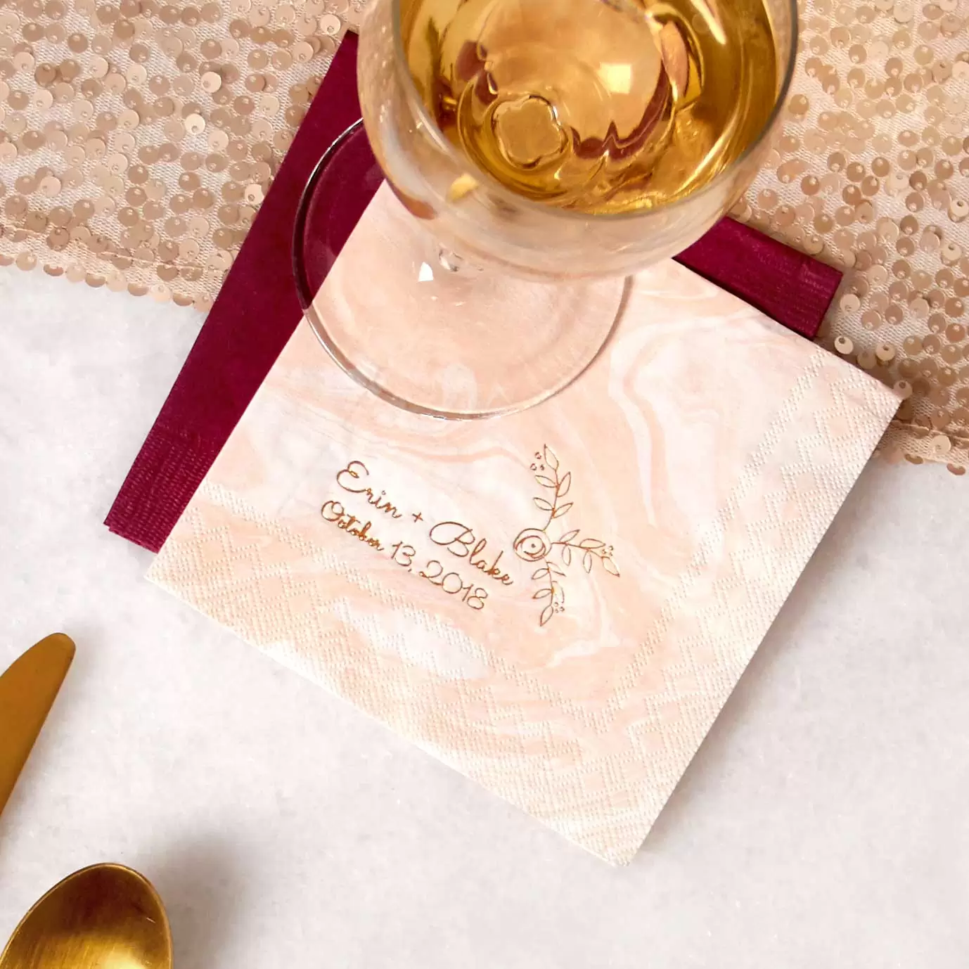 personalized marble cocktail napkins