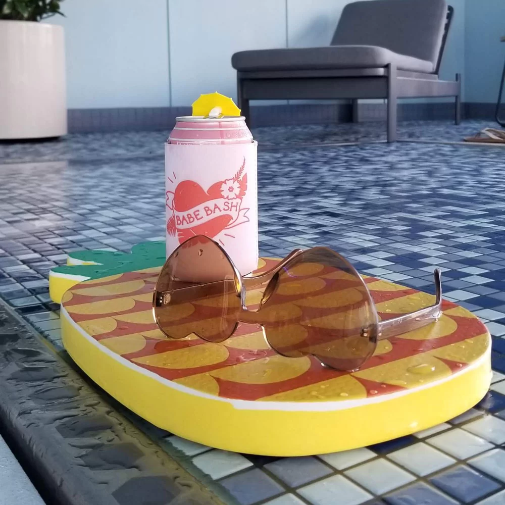 tiki themed bachelorette party with custom koozies