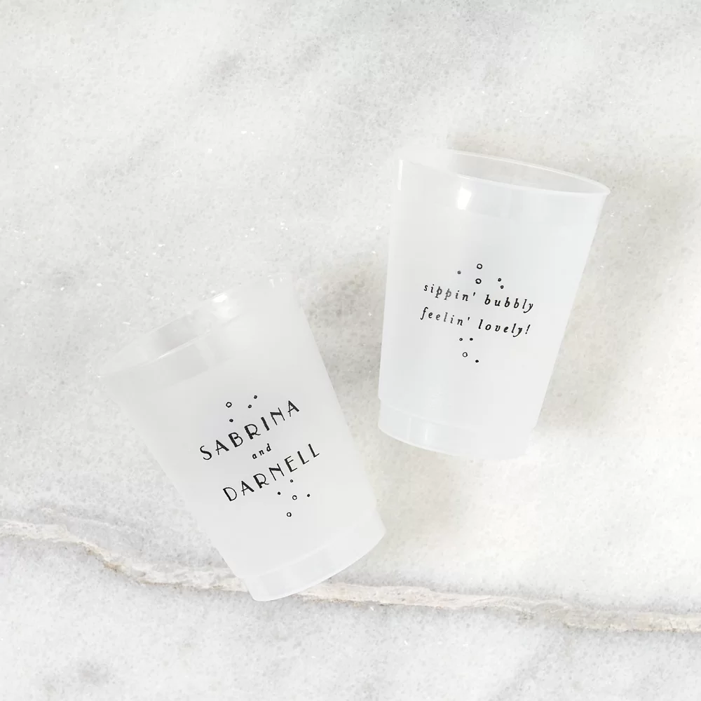custom designed frost flex wedding cups for your winter wedding reception