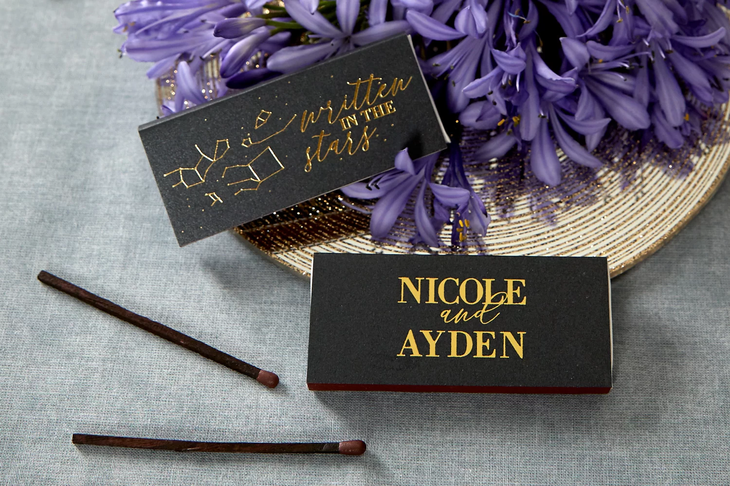 choose "written in the stars" matchboxes for your personalized wedding matches from For Your Party