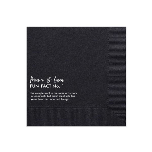 Delight guests with the Modern Fun Fact Napkin featuring the couple's names in sleek script above customizable tidbits. Whether sharing multiple facts or a series narrative, these napkins add interactive charm to your tablescape, sparking lively conversation.