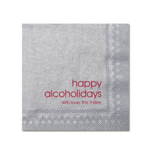 Personalized Lipstick Red Cocktail Napkin with Shiny Sterling Silver Foil can be personalized to match your party's exact theme and tempo.