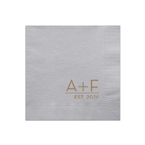Embrace sleek sophistication with the Modern Initials Established Napkin design, showcasing bold initials aloft a significant date, marking the union's inception. Ideal for couples seeking a minimalist yet impactful emblem of their contemporary love story.