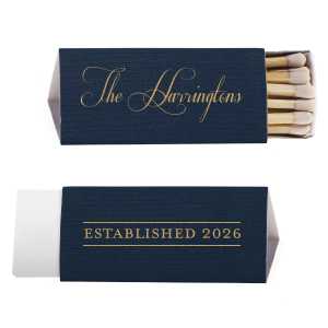 The Family Name Established Year Match design radiates sophistication and tradition. The family name is artfully crafted on the front in an opulent, flourished script. The back presents the anniversary year, blending elegance with a sense of history.