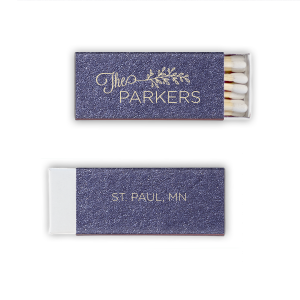 Custom Stardream Sky Blue Classic Matchbox with Satin Copper Penny Foil has a Leaf Frame RSVP graphic and can be personalized to match your party's exact theme and tempo.