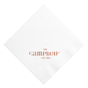 Celebrate the union's foundation with the Last Name Established Napkin, boldly presenting the family name in capital letters. 'Est.' and the marriage year below document the significant milestone, adding a personalized touch to any commemorative occasion.