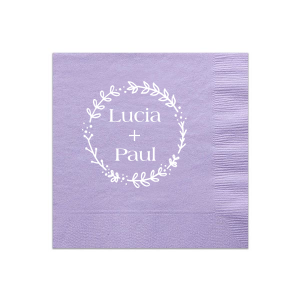 Adorn your gathering with the Classic Wreath Napkin, featuring heart-shaped leaves and dots that whimsically frame the couple's names. Sweet and fanciful, this design captures the genuine charm of a love rooted in joy.