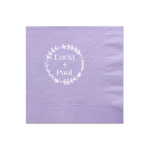 Adorn your gathering with the Classic Wreath Napkin, featuring heart-shaped leaves and dots that whimsically frame the couple's names. Sweet and fanciful, this design captures the genuine charm of a love rooted in joy.