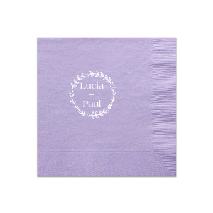 Adorn your gathering with the Classic Wreath Napkin, featuring heart-shaped leaves and dots that whimsically frame the couple's names. Sweet and fanciful, this design captures the genuine charm of a love rooted in joy.