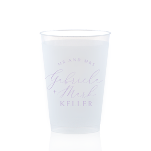 This Mr. and Mrs. Names Cup features elegant script lettering of the couple’s names layered with refined typography for a romantic keepsake. Order yours to serve drinks with a polished custom touch guests will appreciate. Refined for wedding receptions and celebratory toasts.