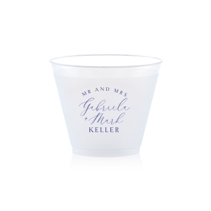 This Mr. and Mrs. Names Cup features elegant script lettering of the couple’s names layered with refined typography for a romantic keepsake. Order yours to serve drinks with a polished custom touch guests will appreciate. Refined for wedding receptions and celebratory toasts.