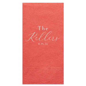 Exuding charm, the Sophisticated Family Name Napkin highlights the couple's shared surname in a bold, contemporary script. This design, focused on the last name with the event date subtly included, beautifully commemorates the unity celebrated on their wedding day.