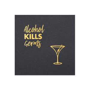 Elevate your bar's atmosphere with the Alcohol Kills Germs Funny Humor Napkin, featuring a playful martini glass illustration. Its lively mix of script and block lettering adds a splash of humor, perfectly capturing the essence of fun and sociable gatherings.