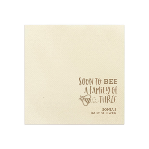 Our custom Ivory Borderless Cocktail Napkin with Shiny Champagne Foil has a Bumble Bee graphic and is good for use in Animals, Baby Animals, Baby Shower themed parties and will look fabulous with your unique touch. Your guests will agree!