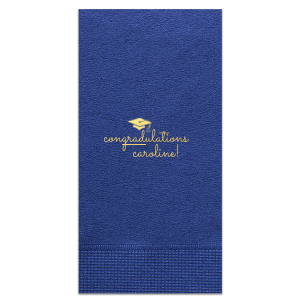 Celebrate academic achievements with the Graduation Cap Napkin, featuring a playful cap illustration and a clever 'Congradulations' pun, with 'grad' underlined. The graduate's name, in a whimsical lowercase script, adds a personal touch, making this napkin perfect for graduation parties and celebratory events.