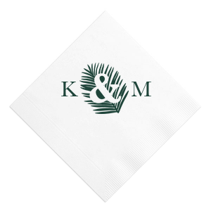 Add a tropical touch to your celebration with the Tropical Ampersand Initials Napkin. Featuring a large palm frond backdrop, this design artfully connects the couple's initials with a bold ampersand, symbolizing unity and triumph. Its modern vibe perfectly complements a vibrant, lively event.